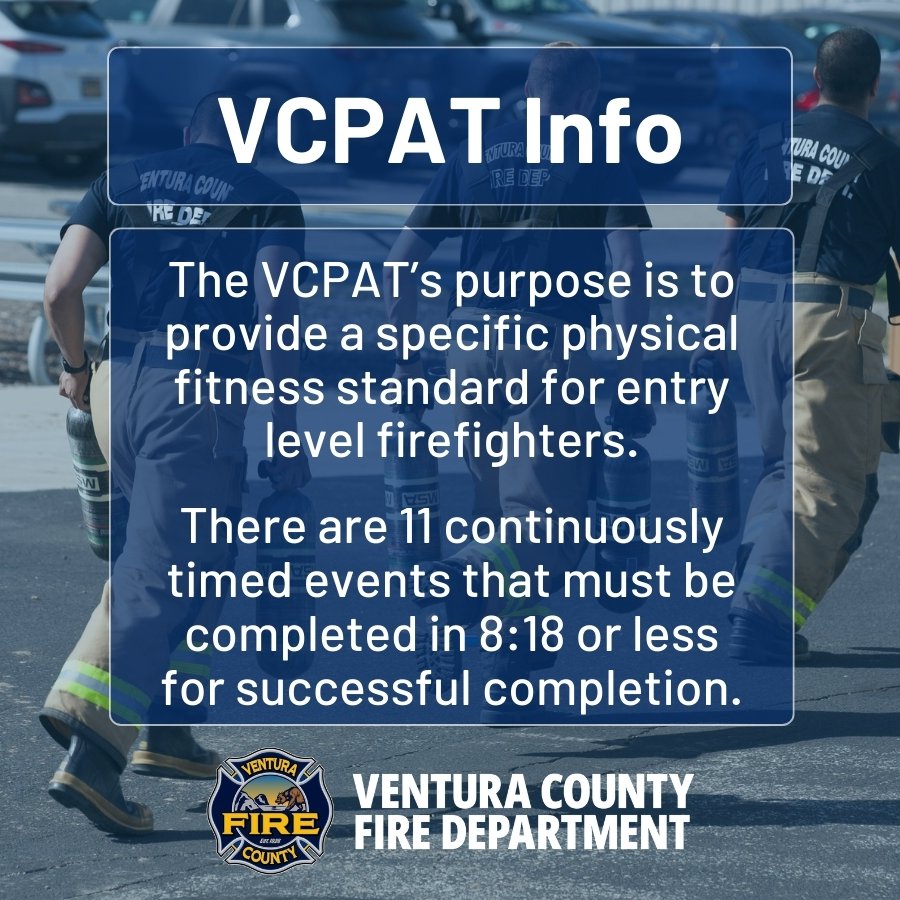 JoinVCFD's tweet image. Quick recap of the Ventura County Physical Ability Test (VCPAT)!
You can view the full-length VCPAT video at youtube.com/watch?v=34Q1l8…

#JoinVCFD #VCFD #VCPAT #VenturaCountyPhysicalAbilityTest #VenturaCountyFireDepartment #FirefighterTrainee #FirefighterFitness