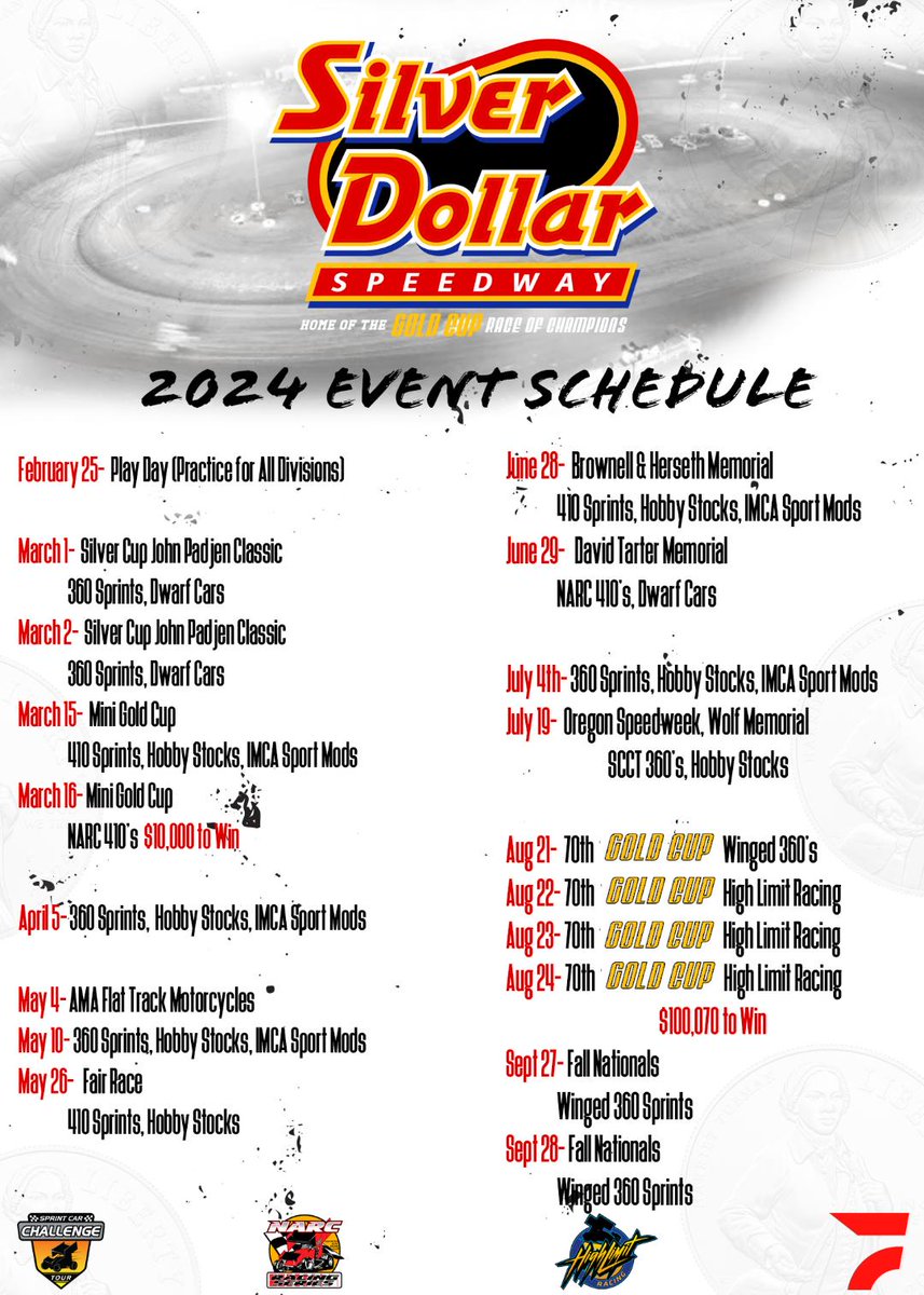 Here is the 2024 schedule of events at SDS. On behalf of everyone associated with SLC Promotions, we want to wish a Merry Christmas and a Happy New Year to all. See you at the track in 2024.