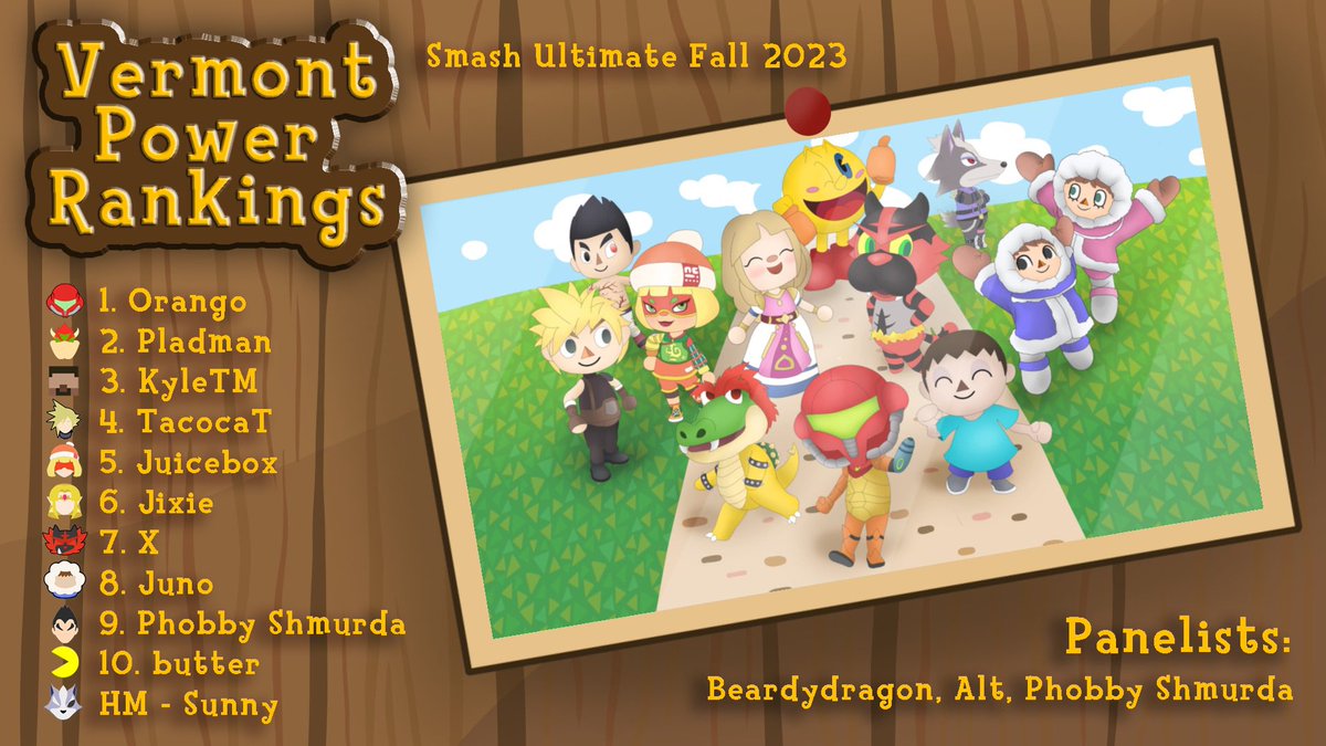 VermontSmash's tweet image. 🚨 Hi hi ATTENTION PLEEEAAAASSEEEEE. We are very happy to announce The Vermont Smash Ultimate Fall 2023 PR. 🚨
Congrats and thank you to everyone that participated this Fall ❤️
Stay tuned for more announcements in the future, *cough cough* seasonal soon maybe(?) 😳👀