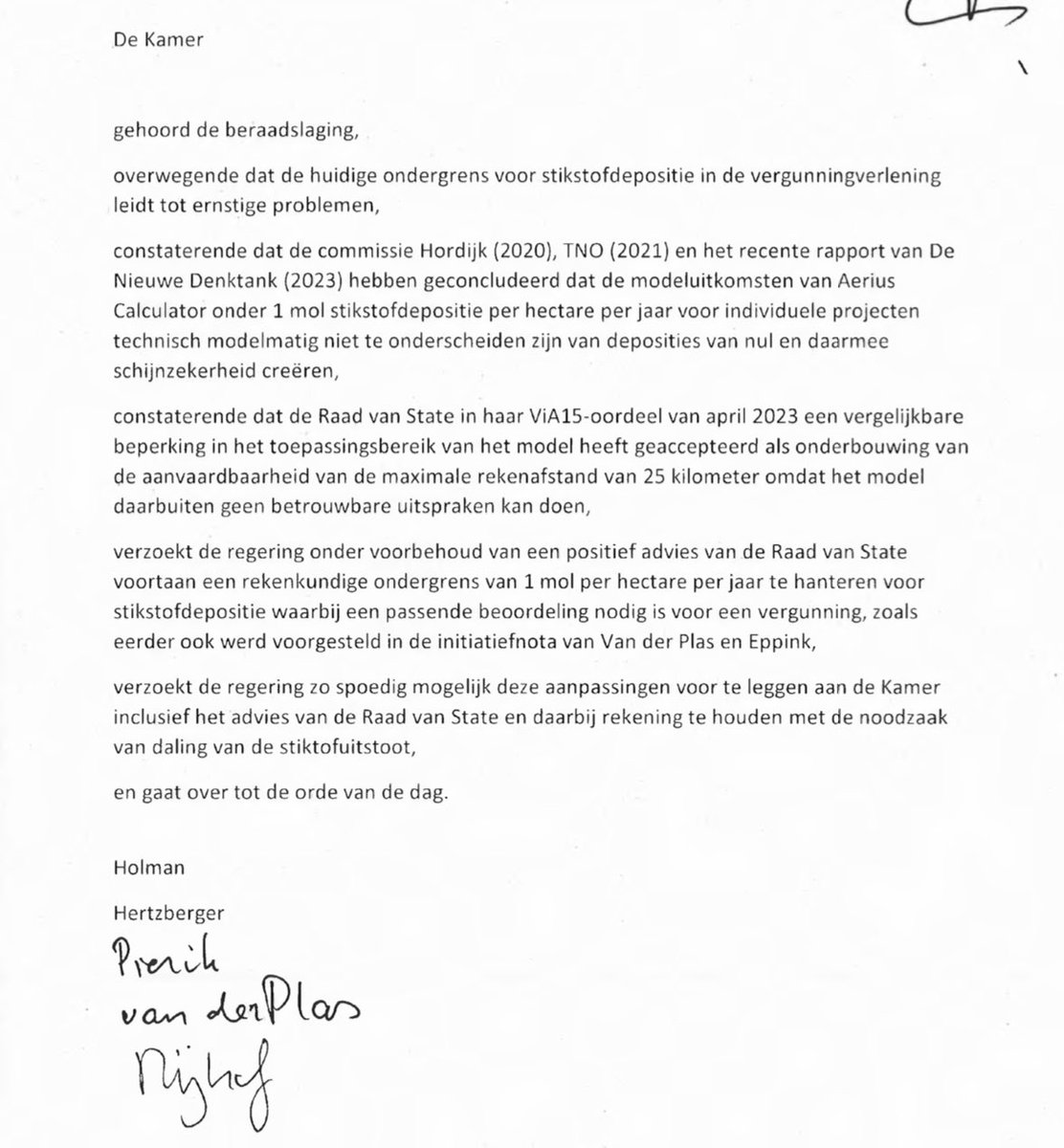 Motie van Harm Holman van <a href="/NwSocContract/">Nieuw Sociaal Contract</a>, mede ingediend door BBB en PVV, over voortaan een rekenkundige ondergrens van 1 mol per hectare per jaar hanteren voor stikstofdepositie is vanavond aangenomen! #landbouwdebat 💪