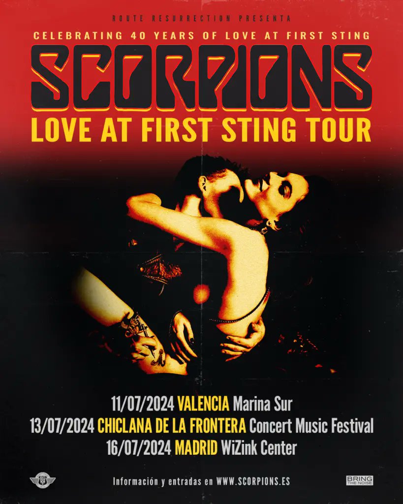 Os míticos Scorpions celebrarán o 40º aniversario do álbum 'Love at First Sting' cunha xira por España en 2024. Valencia, Chiclana de la Frontera e Madrid serán as cidades afortunadas. Non perdas a oportunidade de vivir este tributo ao mítico disco! 🤘#Scorpions #LoveAtFirstSting