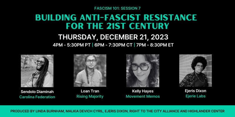 The last session of Fascism 101 is tonight. Building Anti-Fascist Resistance for the 21st Century. @MsKellyMHayes @houseofmati and Loan Tran from @rising_majority will be joining us. And I’ll be moderating. I promise it will be worth your time. bit.ly/fascism101reg