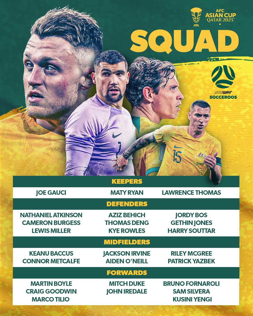 📋 Bound for Qatar! ✈️🇶🇦 Graham Arnold has named his 26-player squad for our #AsianCup2023 campaign! 💪 📰 Read more: tinyurl.com/3tba5yzw #Socceroos