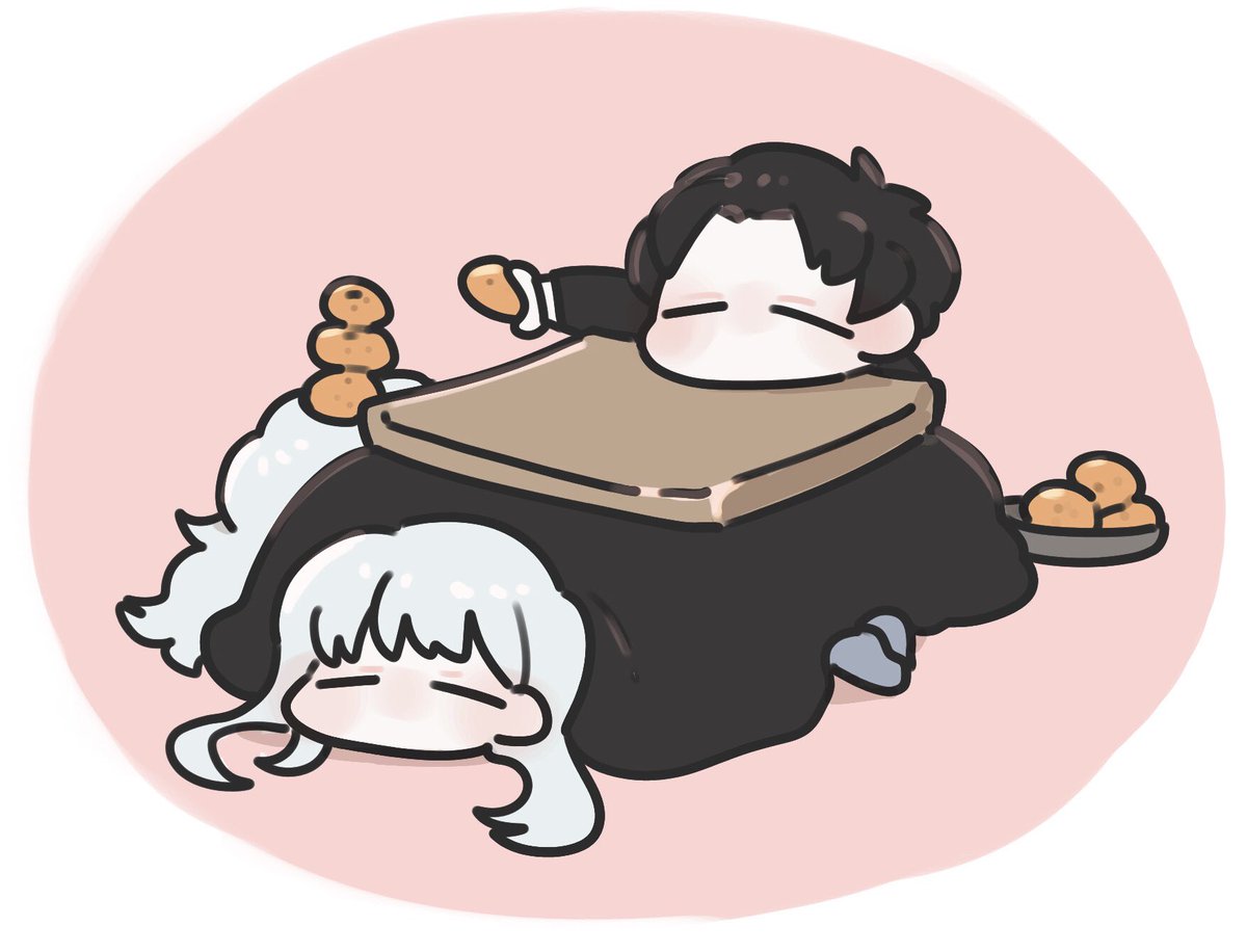 1boy 1girl food table kotatsu fruit black hair  illustration images