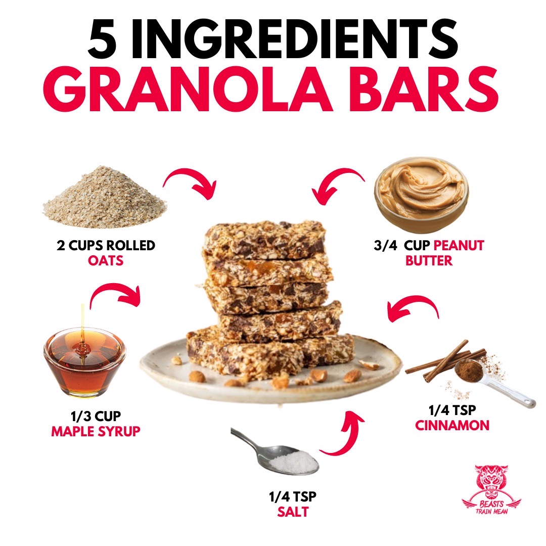 If you love granola bars and are always buying them, here’s how to make them yourself. 🙂

#beaststrainmean #letsbeastit #easyrecipe #deliciousrecipe #homecooking #healthysnack #healthymeal  #highproteindish #nomnomnom #highproteinmealideas #homemaderecipe #homemaderecipes