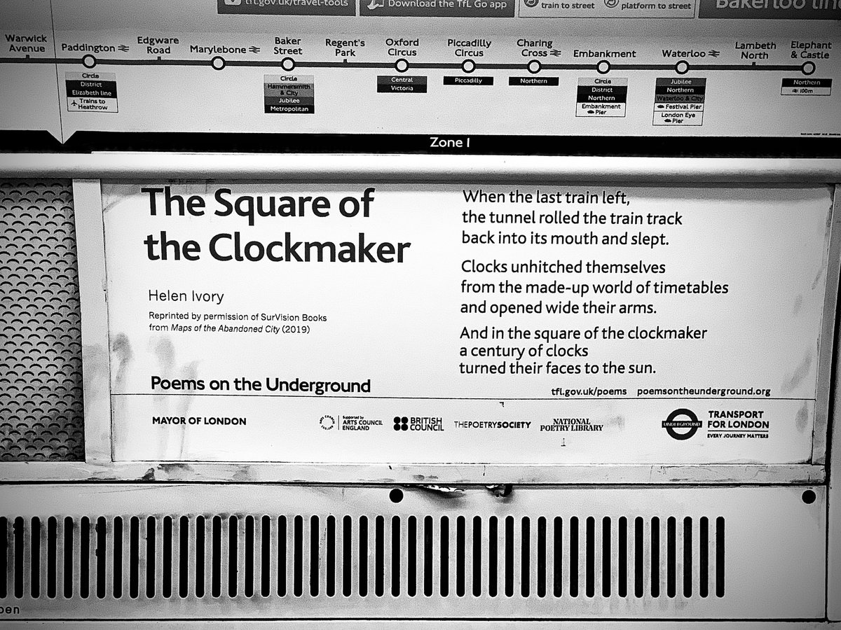 Earlier today.... Probably the best tube poem I've read. Those last two lines. 

#poemsontheunderground #thesquareoftheclockmaker