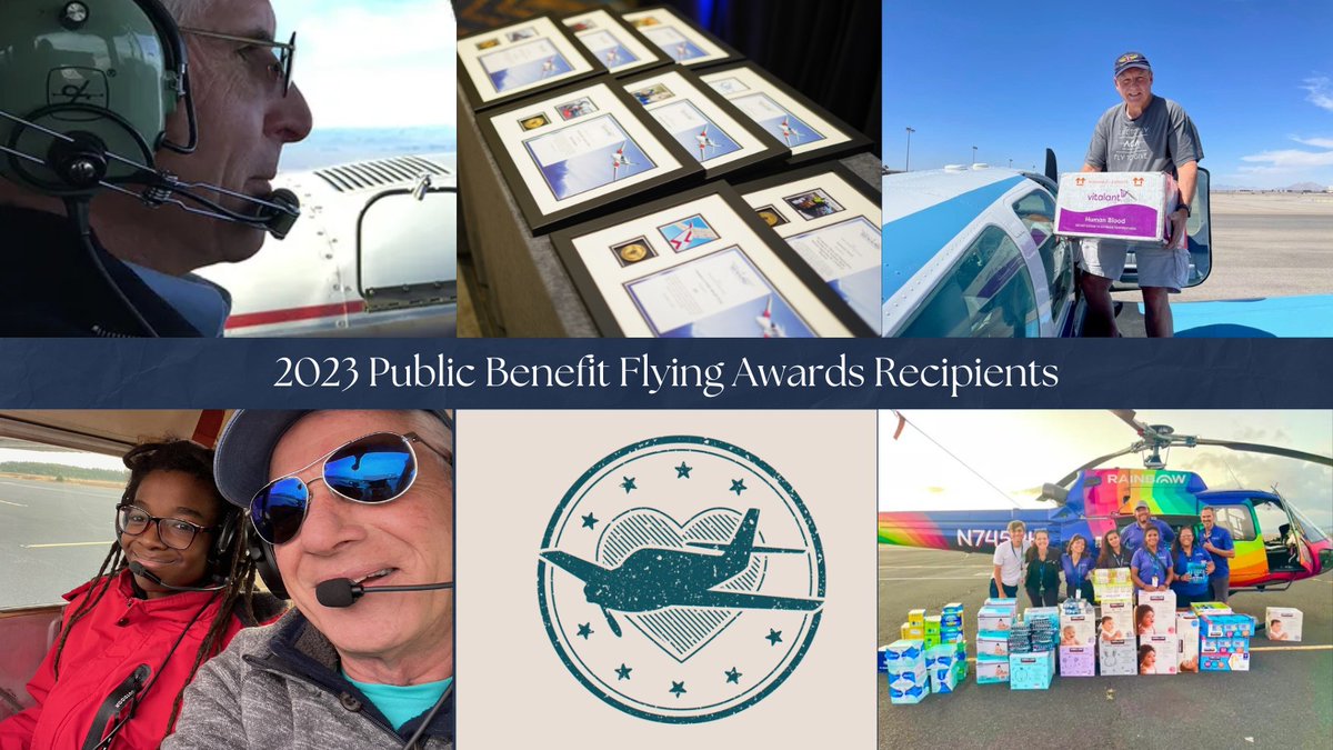 Announcing the 2023 Public Benefit Flying Award Recipients! These awards, created in partnership with @NatlAero, recognize volunteers & orgs engaged in flying to help others. Full Press Release 📷 conta.cc/3RBeFSb