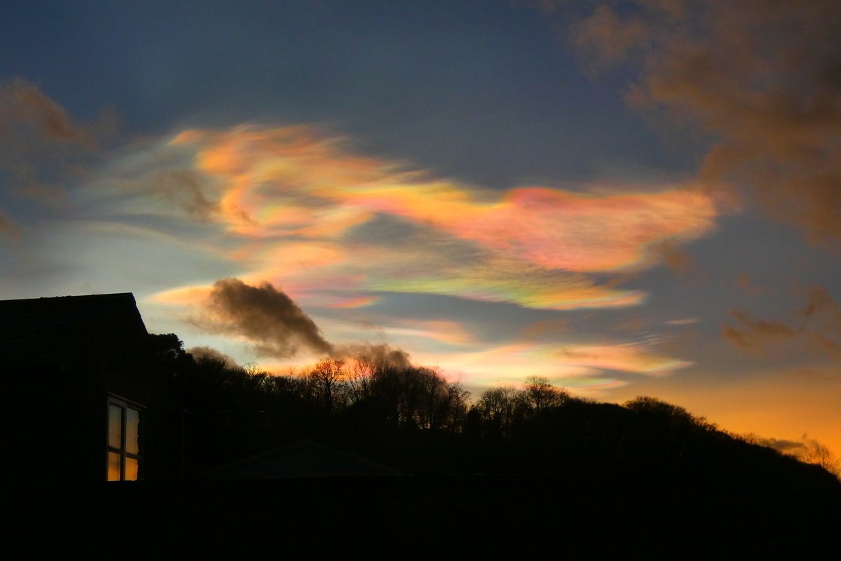 The last sunset before this year's winter solstice, seen from my studio in Gilling East. #Nacreousclouds