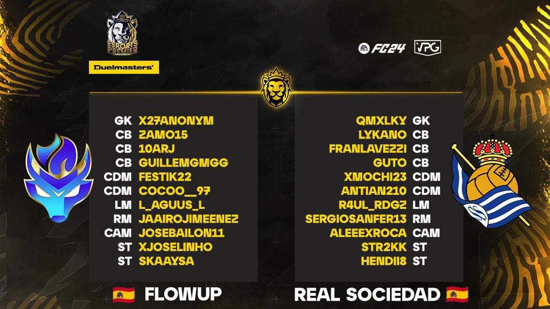 Virtual Pro Gaming (@officialvpg) on Twitter photo 🏆 Esports Cup Final 🏆
⚽️ <a href="/EASPORTSFC/">EA SPORTS FC</a> <a href="/EASPORTSFCPro/">EA SPORTS FC Pro</a> 11v11 Clubs
🇪🇸<a href="/FlowUPeSports/">FlowUP eSports</a>
🆚
🇪🇸 <a href="/eRealSociedad/">eReala</a>
🕣 20:30 uk time!
🎙️ Presented by <a href="/GeorgeOverton_/">Ove</a>
🎥 YouTube.com/virtualprogami…
🇪🇸
<a href="/X27Anonym/">Anonym</a>
@Zamo15
<a href="/10ARJ_/">A R J</a>
<a href="/guillemgmgg/">guillemgmg</a>
@l_aguus_l
<a href="/festik22/">Festik</a>
<a href="/Cocoo__97/">Coco</a> 🏆 Esports Cup Final 🏆
⚽️ <a href="/EASPORTSFC/">EA SPORTS FC</a> <a href="/EASPORTSFCPro/">EA SPORTS FC Pro</a> 11v11 Clubs
🇪🇸<a href="/FlowUPeSports/">FlowUP eSports</a>
🆚
🇪🇸 <a href="/eRealSociedad/">eReala</a>
🕣 20:30 uk time!
🎙️ Presented by <a href="/GeorgeOverton_/">Ove</a>
🎥 YouTube.com/virtualprogami…
🇪🇸
<a href="/X27Anonym/">Anonym</a>
@Zamo15
<a href="/10ARJ_/">A R J</a>
<a href="/guillemgmgg/">guillemgmg</a>
@l_aguus_l
<a href="/festik22/">Festik</a>
<a href="/Cocoo__97/">Coco</a>