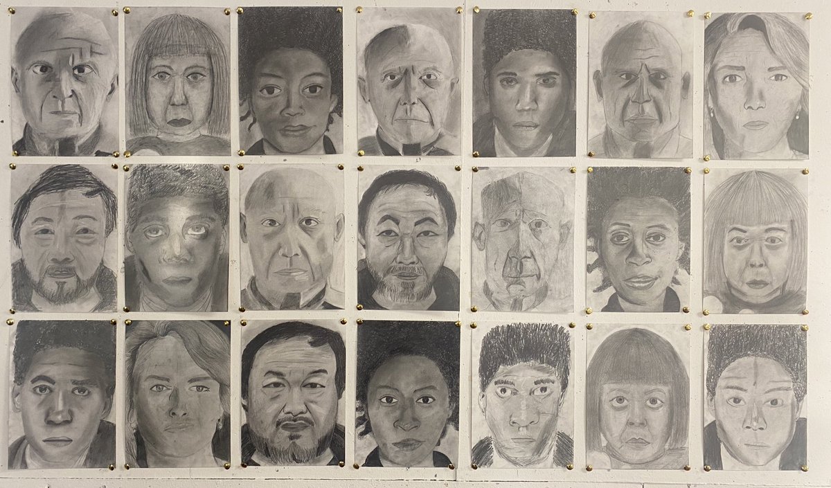 MissFergusonAr1's tweet photo. S2 have pulled it out the bag this term with these fantastic portrait drawings!! Do you recognise any of these familiar artists portraits?….❓ https://t.co/hiz2WxtnWY