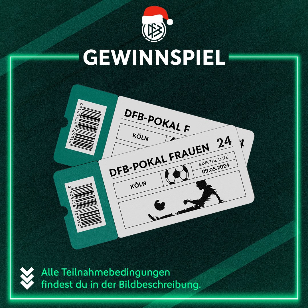 🇩🇪 TÜRCHEN 21 🇩🇪 Heute verlosen wir: 1x2 DFB-Pokal Frauen Final Tickets Wie kannst du teilnehmen? 🔍 ❤️ Like den Post 🔁 Retweete den Post 💬 Markiere eine Person in den Kommentaren 🤝 Folge @DFB_eFootball Der Teilnahmeschluss ist am 25.12.2023 um 23.59 Uhr. Die