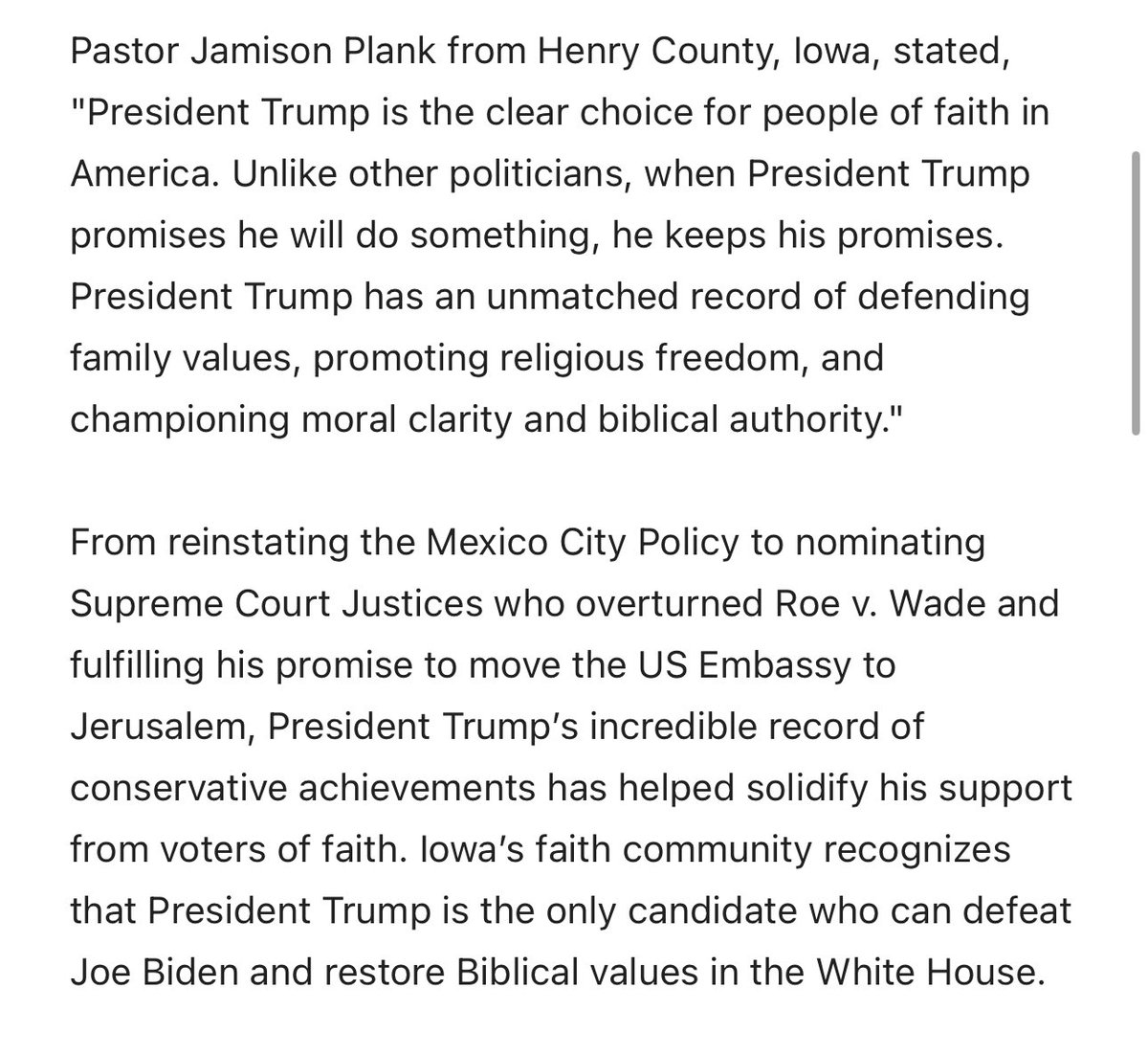 🚨President Trump is now endorsed by OVER 300 Faith Leaders in Iowa 🌽 “President Trump is the clear choice for people of faith in America…” - Pastor Jamison Plank | Henry County, IA #Trump2024