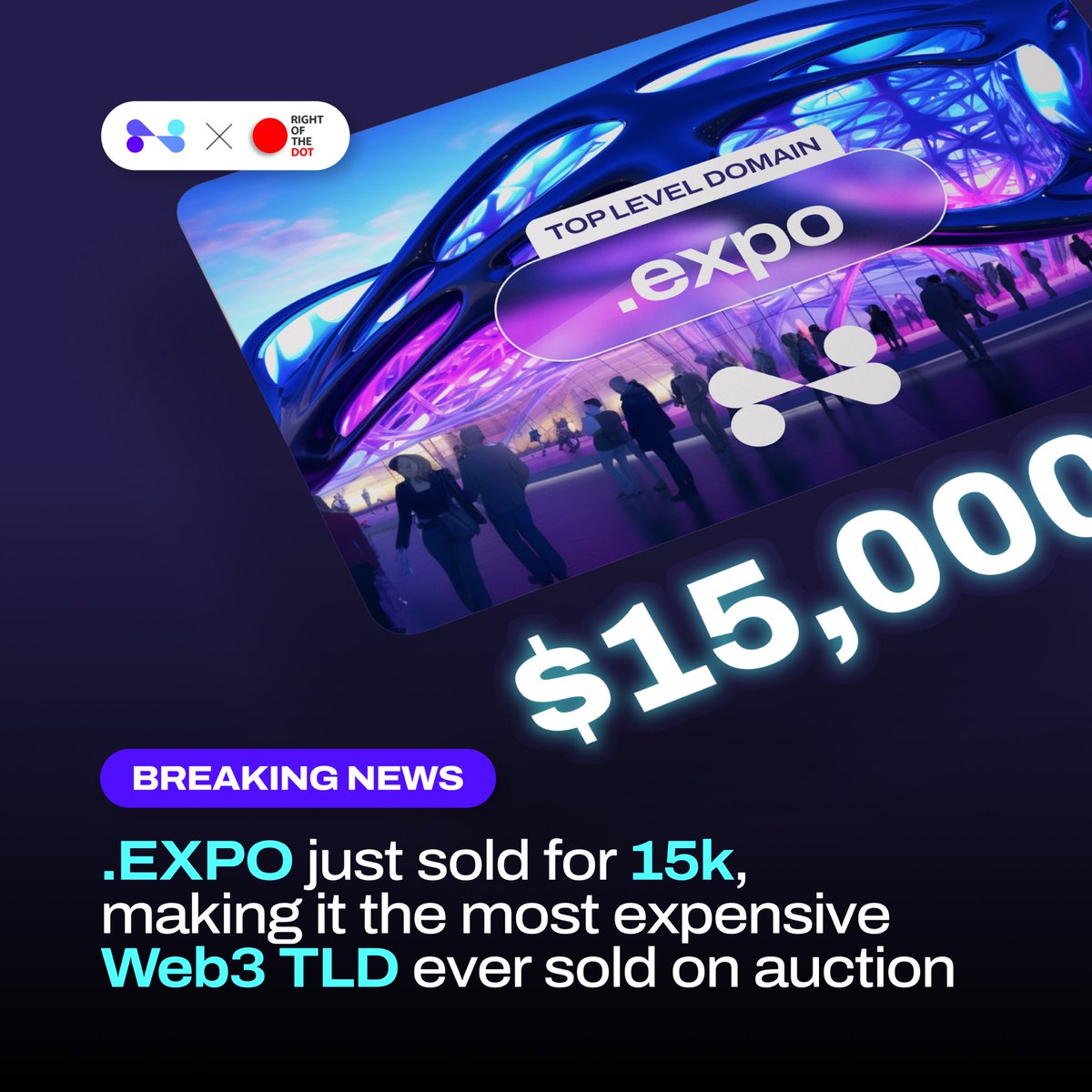 💥 Freename makes history: $15,000 sale of .expo, the largest Web3 TLD auction sale ever! 🌐 Thanks, @RIGHToftheDOT , for making this milestone possible! 🙌 

#Web3 #RecordSale