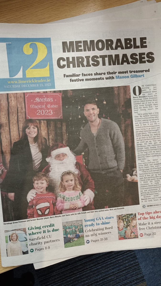 Lovely chats with familiar faces for this week’s @Limerick_Leader. I do have a soft spot for Christmas features ☺️ Thanks a mil again to @BarryMurphyHG @LeeCReeves @lauraduffmusic @StrangeBoyWha @deecorbettryan @sarahgbooks, Séan O’Meara and Donal Ryan (@annieryan849) 🫶🏻