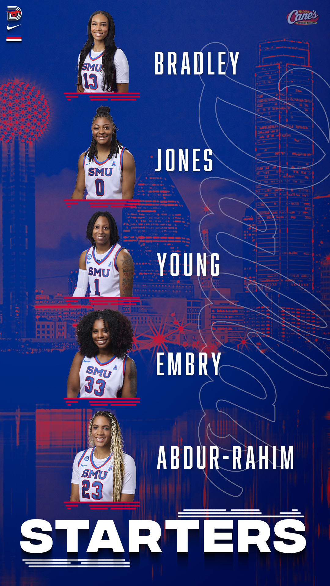 SMU Women s Basketball on X Your starting 5 today vs Air Force Brought to you by raisingcanes https t dfWMvPTk8i X