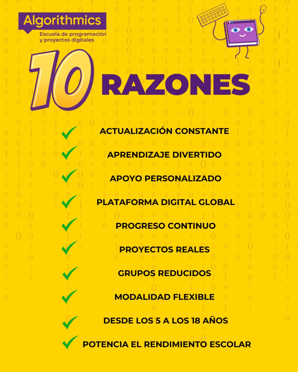 AlgorithmicsE's tweet image. 🚀 ¿Por qué elegir Algorithmics para el aprendizaje de programación? Aquí tienes 10 razones: