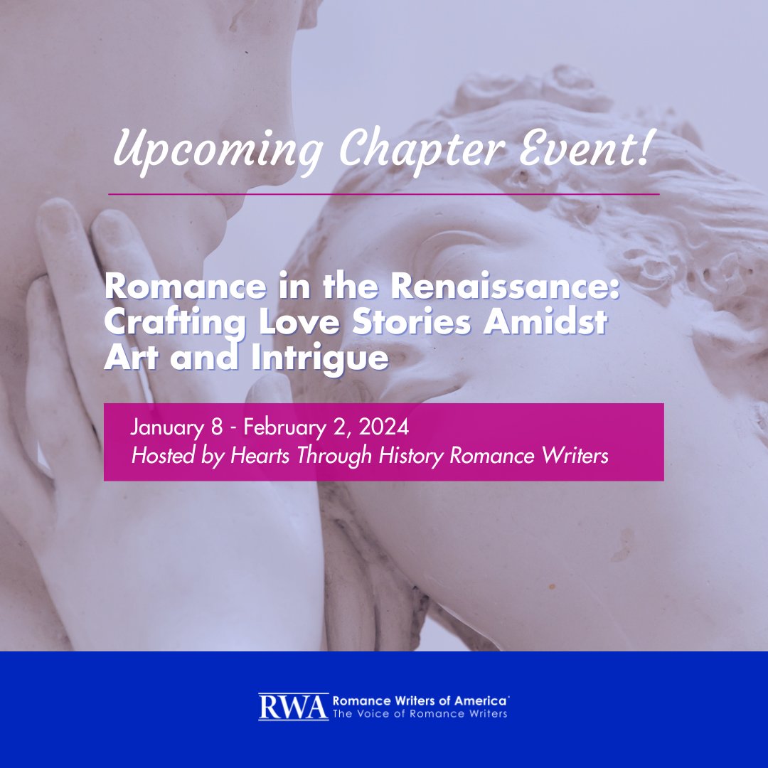 Check out this upcoming workshop hosted by the Hearts Through History chapter! Visit rwa.org/chapterevents to view all the upcoming RWA chapter events offered. #romancewriters #rwa #romancewritersofamerica #americanromancewriters #writersofamerica #romanceauthor #romancenovel