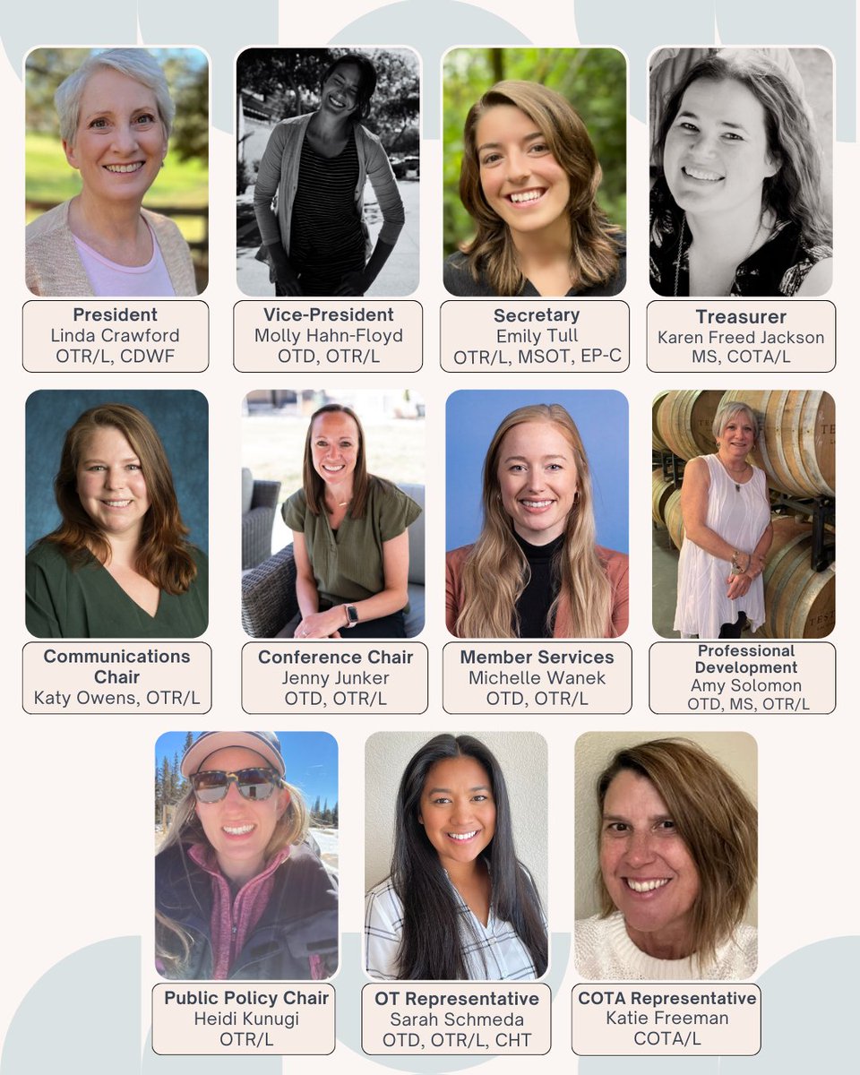 MEET YOUR 2024 OTAC BOARD MEMBERS!

We are so grateful for our board members and their dedication to supporting and advocating for the OT profession in Colorado.

Click here to learn more about each member: otacco.org/page-1075424