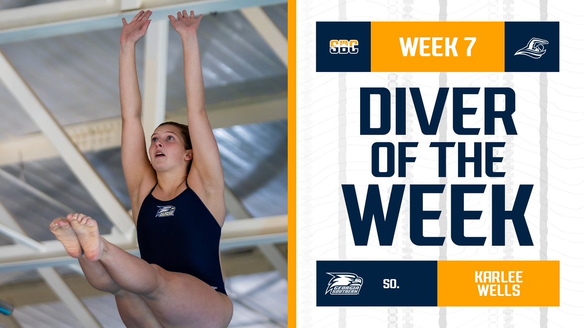 𝗢𝗪𝗡 𝗧𝗛𝗘 𝗭𝗢𝗡𝗘. Karlee Wells of @GSAthletics_SD earns her second #SunBeltWSWIM Diver of the Week honor after finishing first in the one-meter dive with a score of 259.20. ☀️🏊‍♀️ 📰»sunbelt.me/3TB5KTs