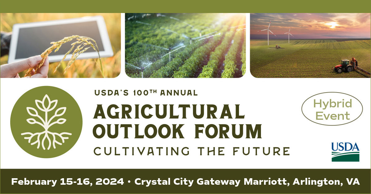 Spread the holiday cheer with a twist of agriculture! Register today for USDA's 100th Agricultural Outlook Forum - a celebration of a century of progress in farming and food systems and a look into the future. #AgOutlook100 ➡️ reg.eventmobi.com/USDAOutlookFor…