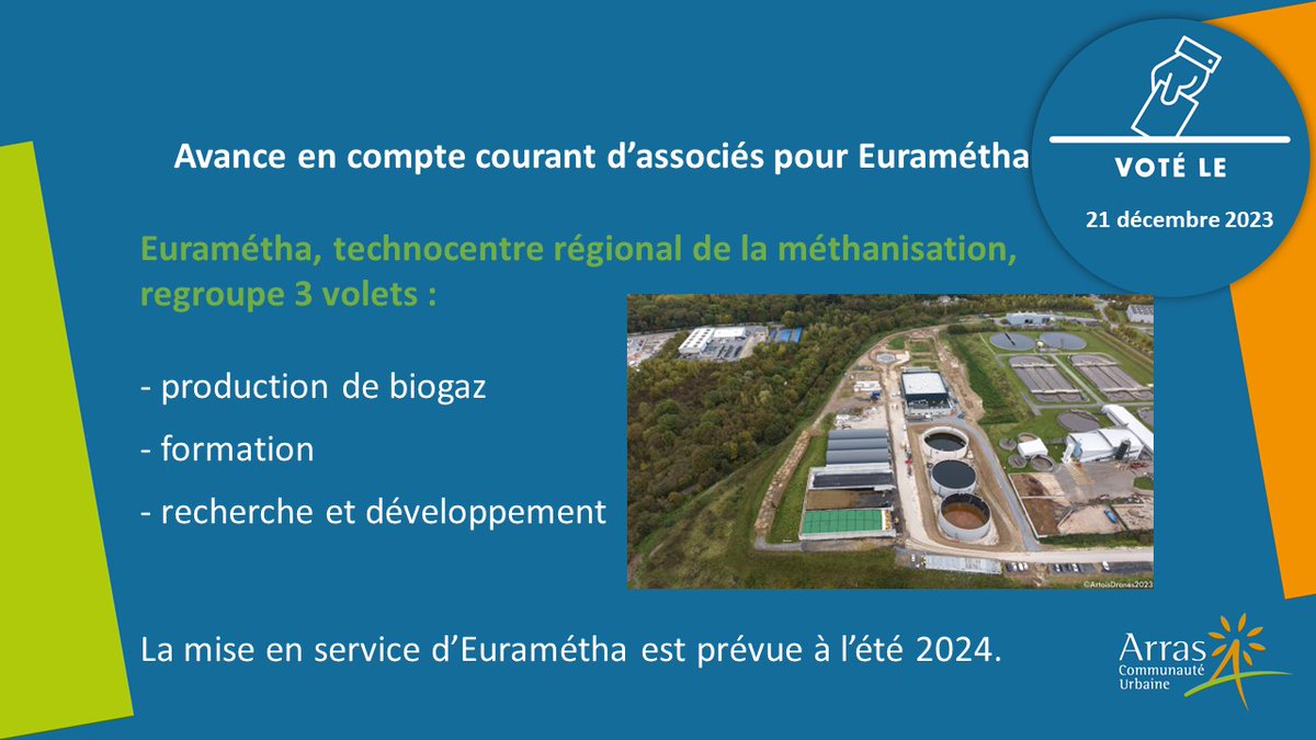 #conseilGrandArras

✅Euramétha est un projet public-privé qui réunit 4 associés :
📍la Communauté Urbaine d'Arras (15%)
📍le <a href="/SMAV62/">SMAV62 ♻️</a> (15%)
📍<a href="/ENGIE_Bioz/">ENGIE BiOZ, 100% filiale du groupe ENGIE</a> (35%)
📍<a href="/Veolia_FR/">Veolia | France</a> (35%)