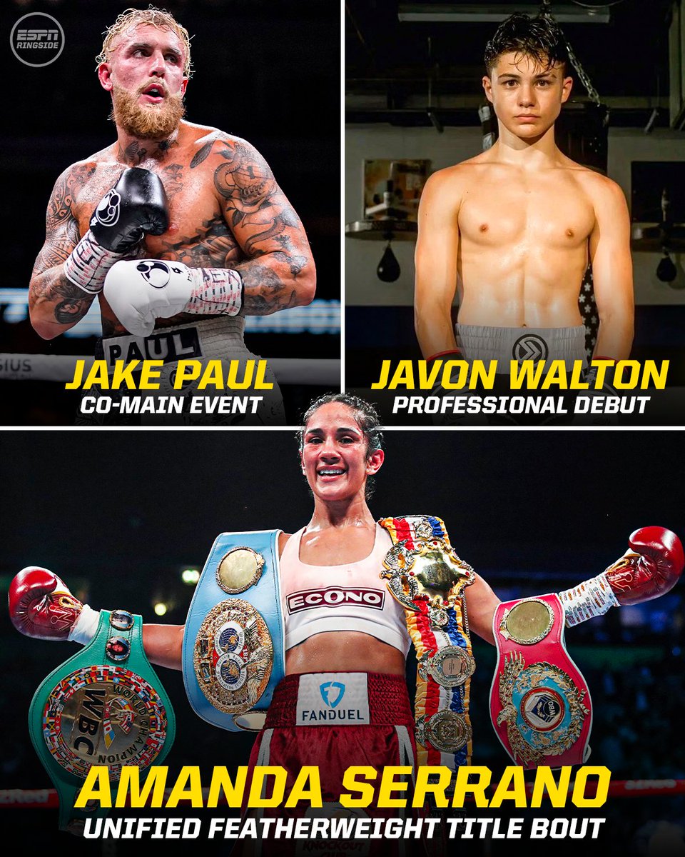 Amanda Serrano will defend her featherweight titles against Nina Meinke in Puerto Rico on March 2, with Jake Paul competing in the co-main event, Most Valuable Promotions announced Thursday. 17-year-old Javon Walton, who starred in 'Euphoria,' will make his pro boxing debut.