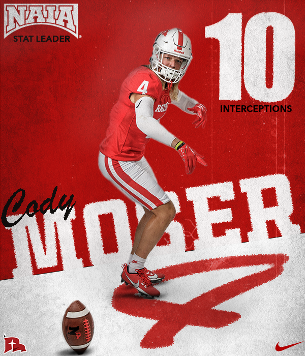 𝙉𝘼𝙄𝘼 𝙎𝙏𝘼𝙏 𝙇𝙀𝘼𝘿𝙀𝙍 ‼️🏈 Junior safety 𝘾𝙤𝙙𝙮 𝙈𝙤𝙨𝙚𝙧 led the NAIA with his 1️⃣0️⃣ interceptions this season in his first season playing safety! #RaidersStandOut | @nwc_fb | @NAIA