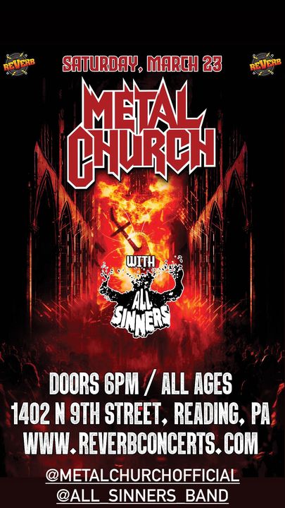 ON SALE NOW!! Saturday, March 23 at the Reverb in Reading Pennsylvania! Doors 6:00 | Show 7:00pm | All Ages 🎟️Get your tickets here: ticketweb.com/event/metal-ch… #MetalChurch