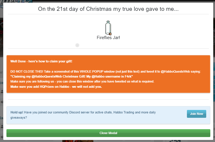 F4rk2's tweet photo. Claiming my @HabboQuestsWeb Christmas Gift! My @Habbo username is F4rk https://t.co/JrCfRLNuvb