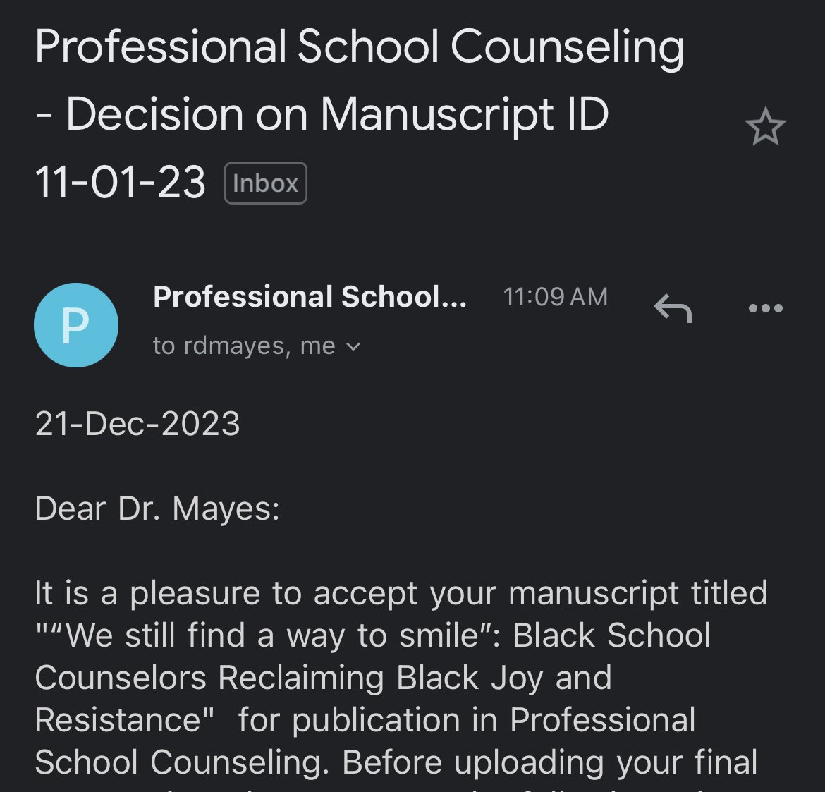 Beyond excited about this acceptance as the focus is on Black #SchoolCounselors and #BlackJoy !!! So much knowledge , wisdom, and expertise on display from the participants 🤩 #AntiracistSC