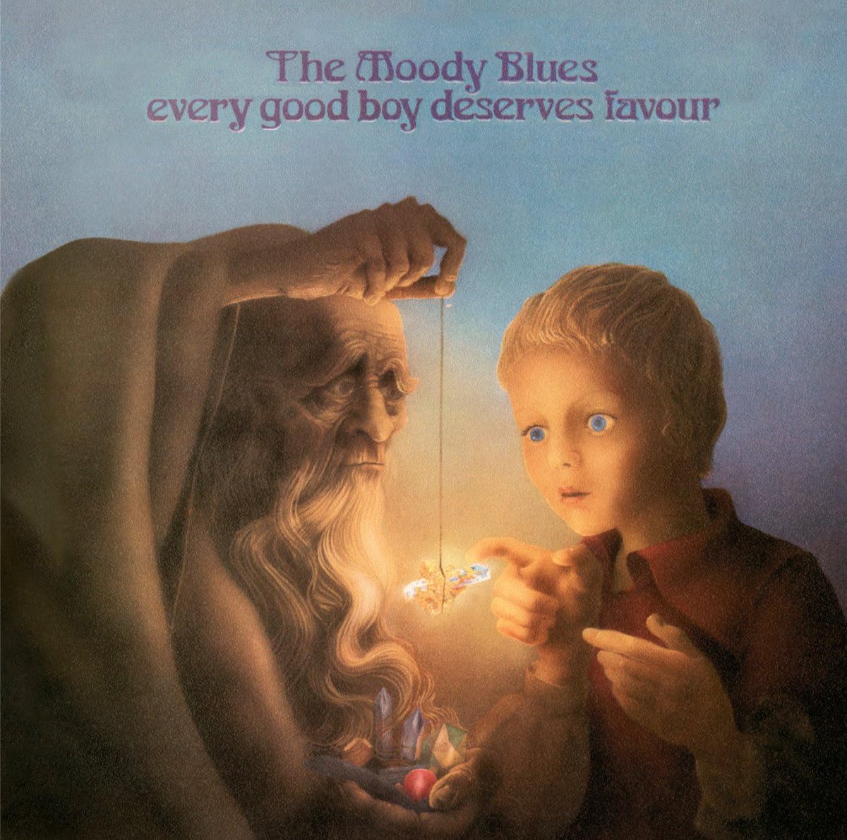 The Moody Blues - Every Good Boy Deserves Favour, 1971 
The title is taken from the student mnemonic for the lines of the treble clef: E-G-B-D-F. 
These notes are heard on piano during 'Procession' and the theme is carried out through the rest of the album. 

#TheMoodyBlues