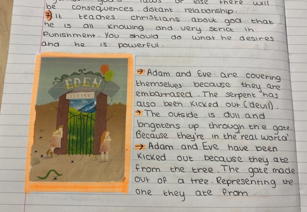 my favourite lesson this term using a picture from a @NATREupdate @reonline_tweets @sfpett resource. Gave it to them and asked them to annotate using what they had learnt about the Fall. I was blown away 🥰
 
 #reteacher #teamRE #edutwitter