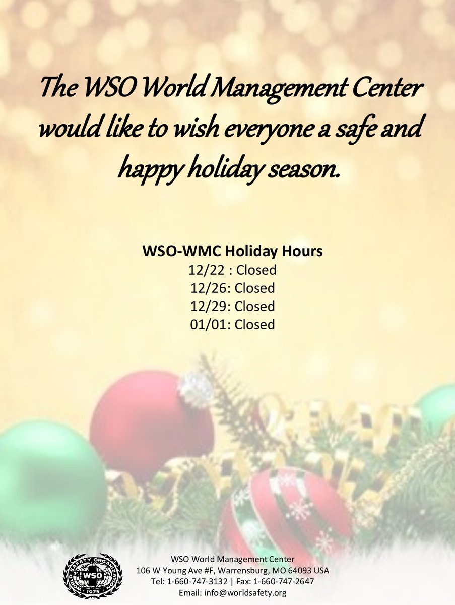 WorldSafetyOrg's tweet image. Happy Holidays from WSO! #wso #worldsafetyorg #safeholiday #staysafe #HappyHolidays2023