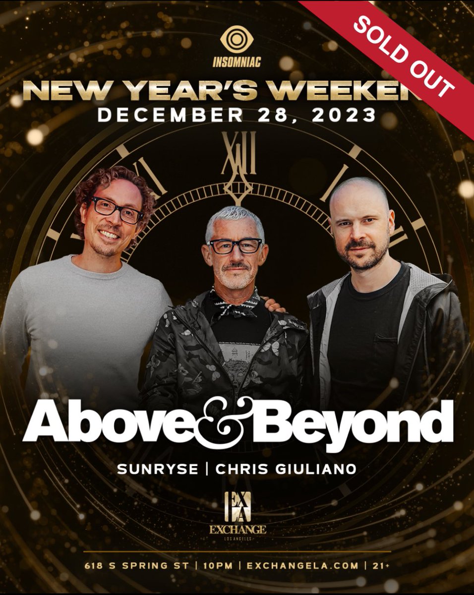 Chris Giuliano (@chris_giuliano_) on Twitter photo Stoked to be closing out the night with <a href="/aboveandbeyond/">Above & Beyond</a> for <a href="/ExchangeLA/">ExchangeLA</a> / <a href="/insomniacevents/">Insomniac Events</a> New Year’s Weekend!
Got so many IDs… 💃🏼🕺🏻See ya there. Stoked to be closing out the night with <a href="/aboveandbeyond/">Above & Beyond</a> for <a href="/ExchangeLA/">ExchangeLA</a> / <a href="/insomniacevents/">Insomniac Events</a> New Year’s Weekend!
Got so many IDs… 💃🏼🕺🏻See ya there.