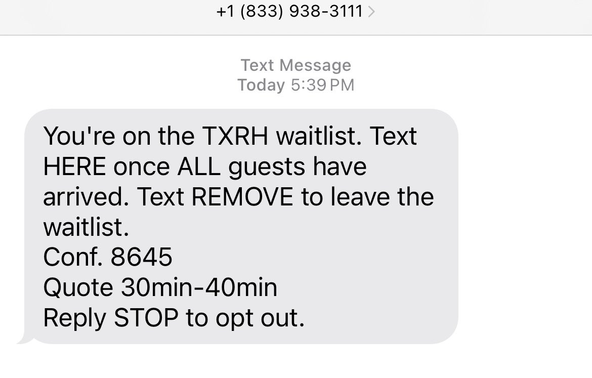 Randomly was added to the <a href="/texasroadhouse/">Texas Roadhouse</a> waitlist 🤣 I sure wish I was having TR tonight 🤤