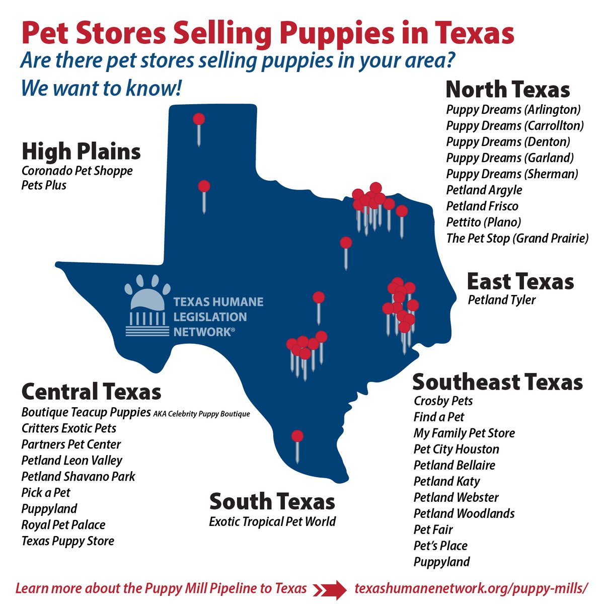 Have you seen new pet stores open in your area? We want to know about it! In recent months, 3 NEW puppy selling stores have popped up in North Texas alone.

The purebred dog you are looking for is waiting for you to adopt at your local shelter.

#puppymills #lovepuppies #petland