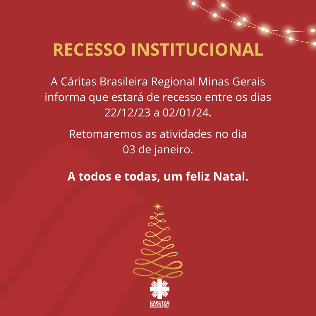 CaritasMG's tweet photo. Chegou a hora de dar uma pausa, celebrar a vida ao lado das pessoas que amamos e recarregar as energias para o próximo ano que traz grandes expectativas para a nossa caminhada conjunta. 

Feliz Natal! https://t.co/222Ji56ETl