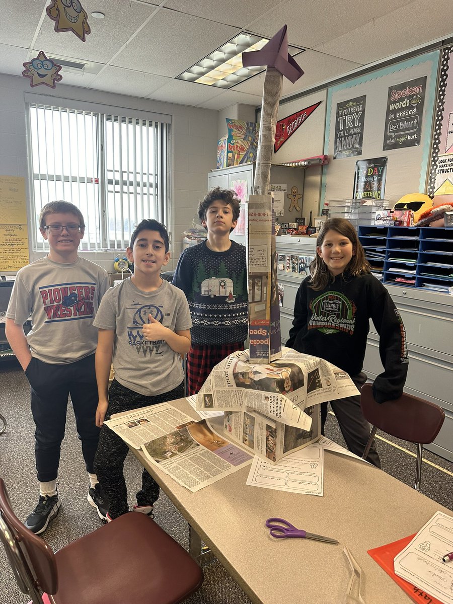 Paper “snow person” STEM project today! Students had to use 3 different 3D shapes to create their “snow person” and it had to stand on its own! <a href="/CenturyWildcats/">Century Junior High</a> #osd135 #STEMproject