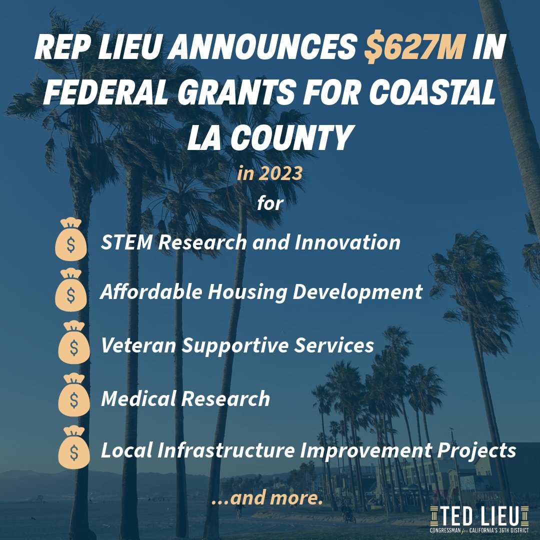 Pleased to announce that our district in coastal Los Angeles County received a total of over $627 million in federal grants this year! Learn more: lieu.house.gov/media-center/p…
