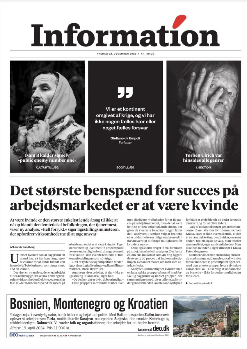 I fredagens <a href="/informeren/">Dagbladet Information</a>, hvor en kedelig kendsgerning har taget plads: Nemlig at »Det største benspænd for succes på arb.markedet er at være kvinde«, <a href="/fondenkraka/">Kraka</a>. »helt forrykt«, mener Ministeren - læs mere her: information.dk/indland/2023/1…