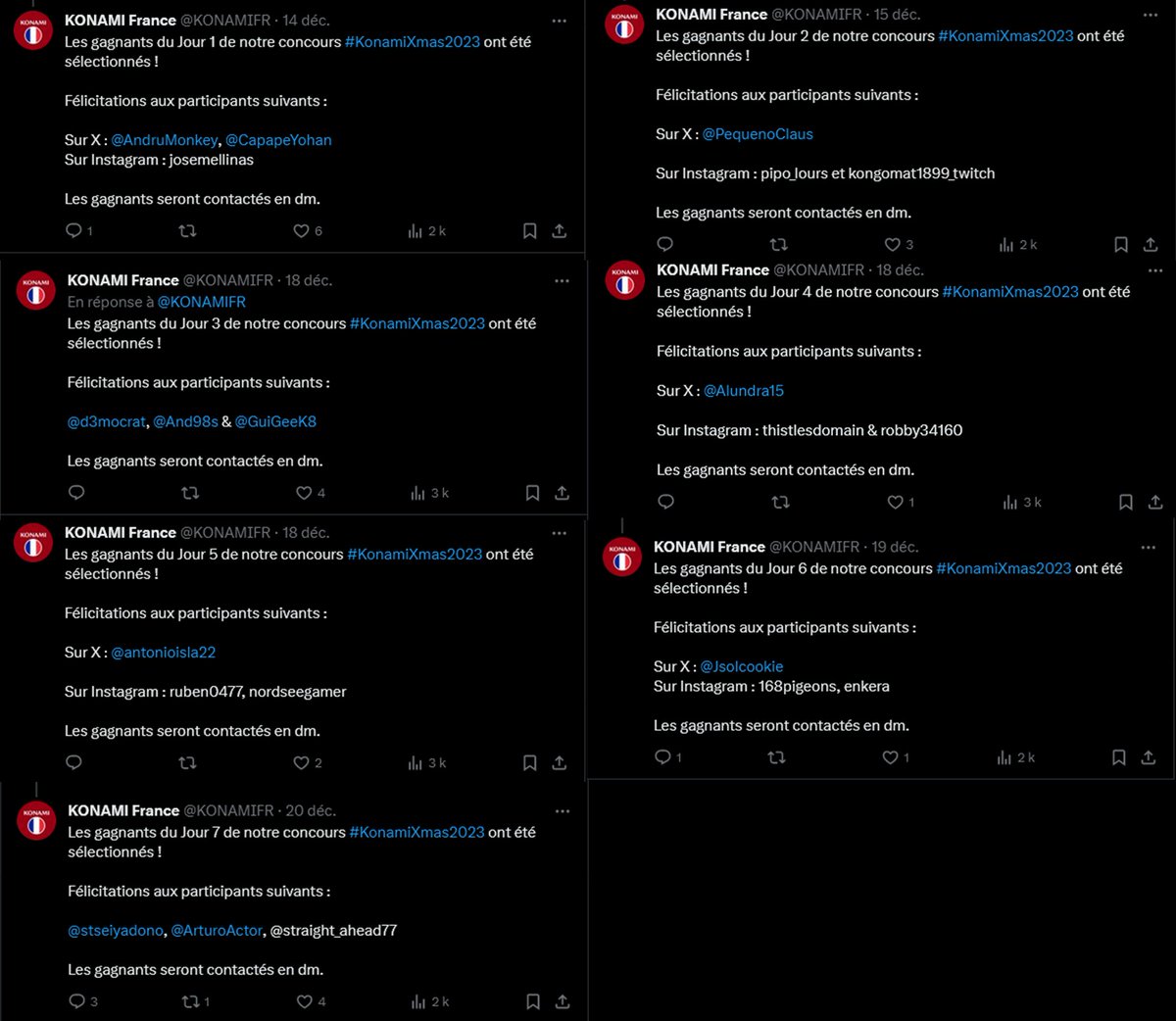 Si avant 2024 <a href="/KONAMIFR/">KONAMI France</a> annonce les gagnants parmi les participants du tweet cité, j'offre 3300 pièces à un abonné chanceux ! 🎁

👍 Likez et RT pour participer ! 🔄

Ils ont déjà récompensé les gagnants des 7 concours précédents pour info !!! 😇

#KonamiXmas2023 l #eFootball