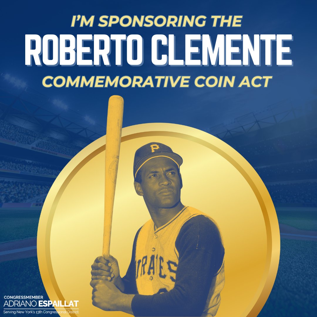 Today, I am honored to introduce the Roberto Clemente Commemorative Coin Act with @RepJenniffer. Clemente was the first Latino inducted into the Baseball Hall of Fame & a trailblazer for civil rights & social justice, both on and off the field. He deserves this honor & more.