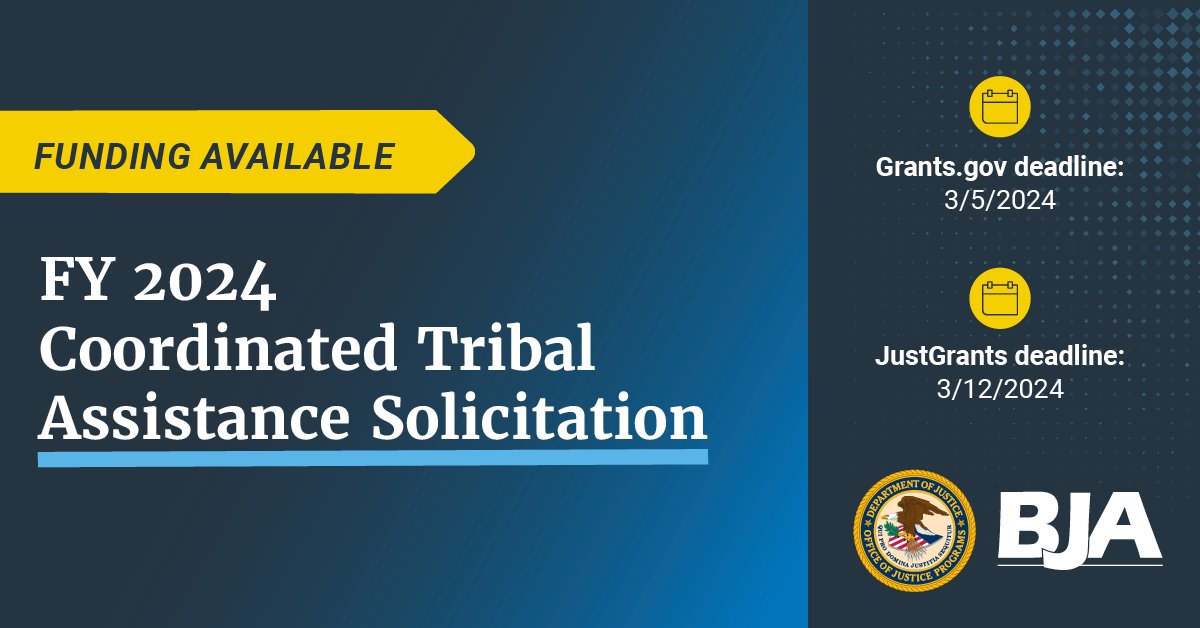 🚨Funding alert🚨This solicitation provides federally recognized tribes and tribal consortia an opportunity to apply for funding to aid in developing a comprehensive and coordinated approach to #publicsafety. Learn more here 👉 bja.ojp.gov/funding/opport…