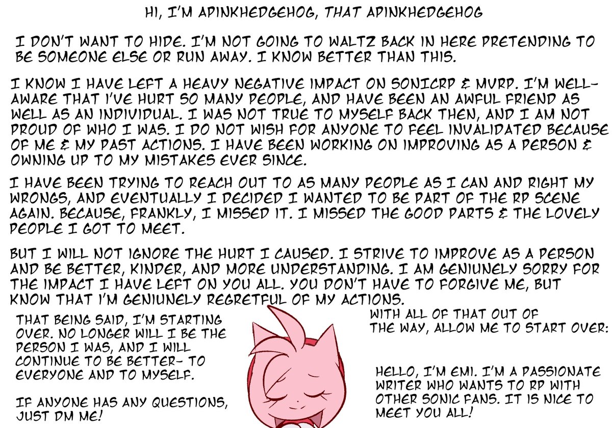 HERHAMMERSPACE's tweet image. Please read. I hope to right my wrongs &amp;amp; start over. 🩷

#SonicRP #StHRP #MVRP