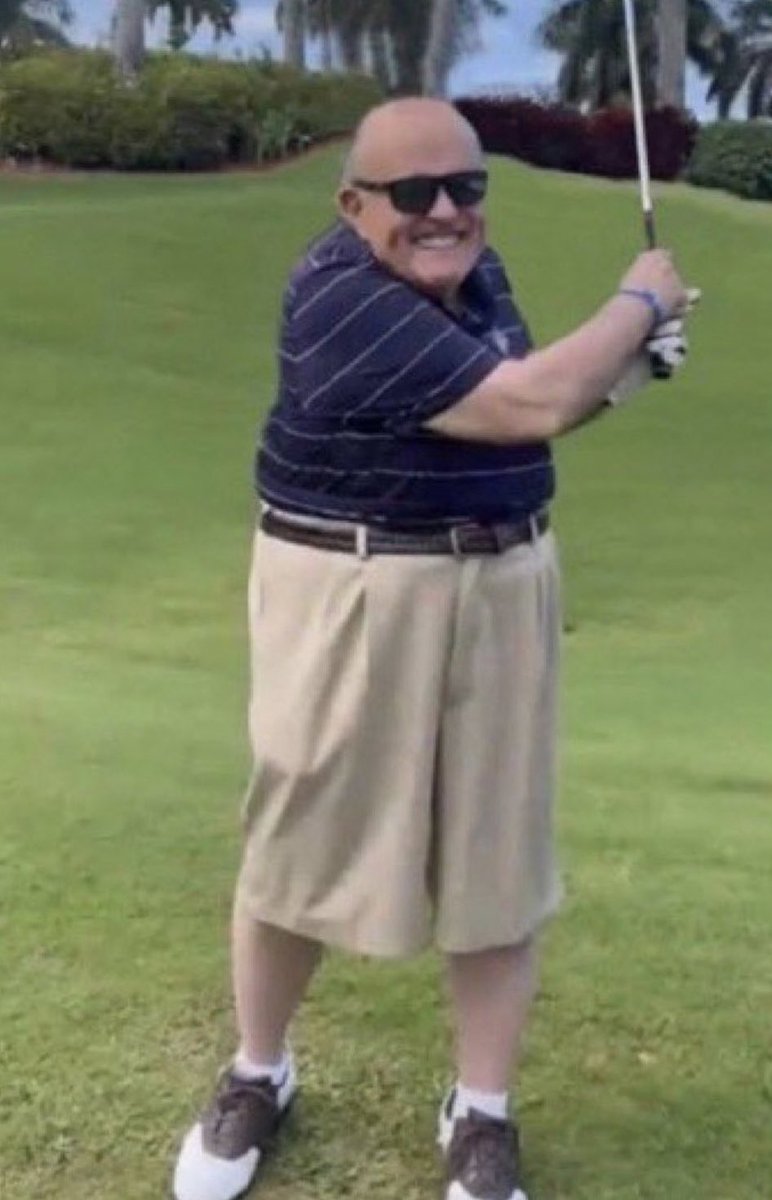 Rudy announces anyone who contributes to his bankruptcy fund will receive a swatch of his favorite golf outfit.