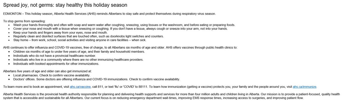 What a coincidence! AHS *just* sent out a press release on how Albertans can access flu and COVID vaccines. It comes just minutes after the Premier and Health Minister were asked about a story showing the govt pulled back on promoting flu and COVID shots. #yeg #yyc #ableg