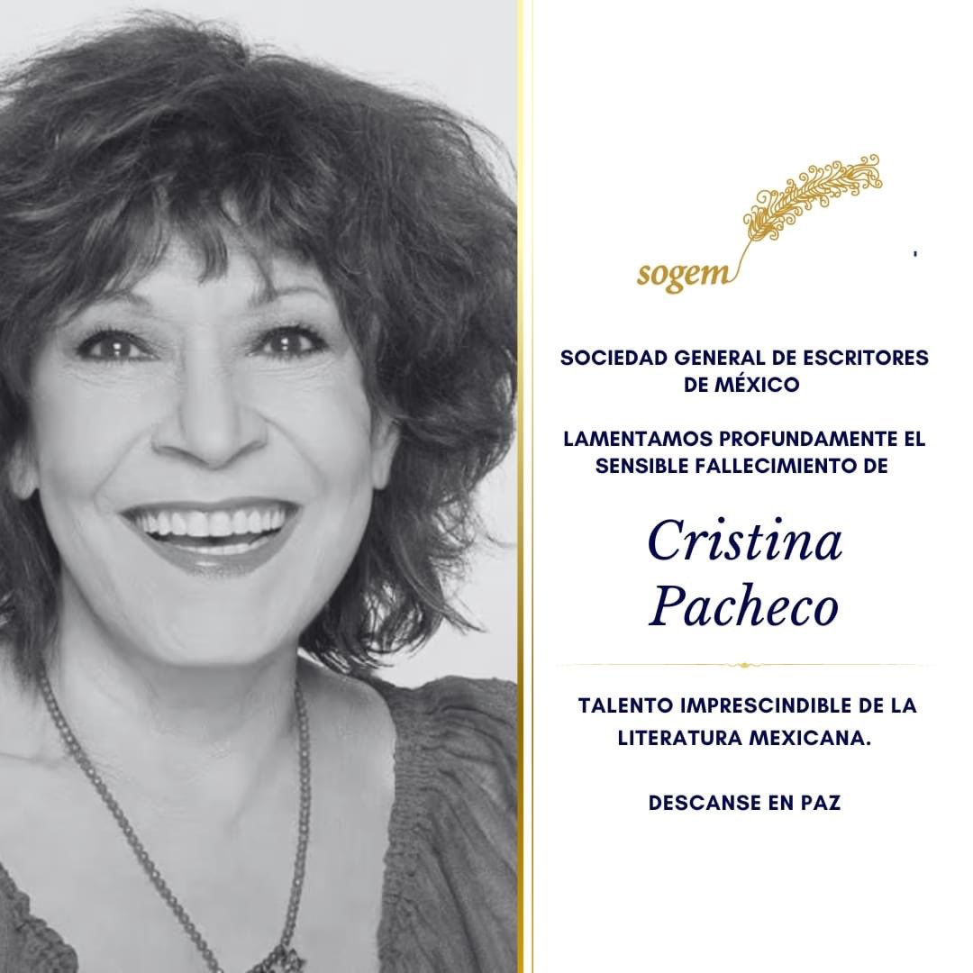 Lamentamos profundamente el sensible fallecimiento de Cristina Pacheco, talento imprescindible de la literatura mexicana. Descanse en paz. 🕊