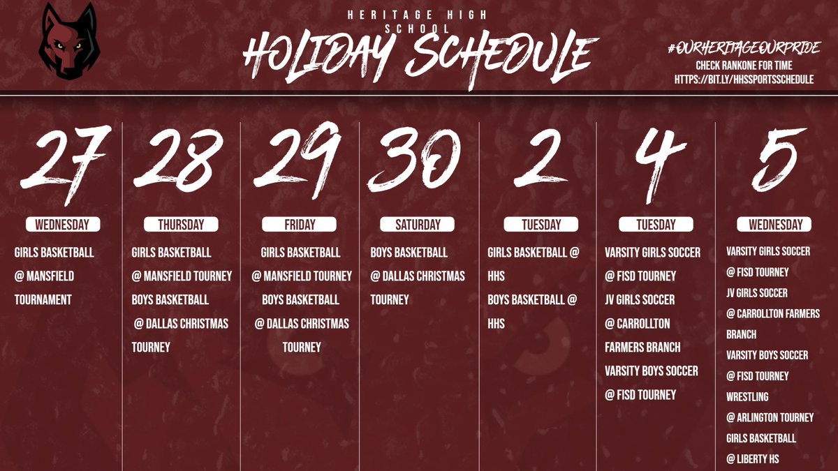 We hope that everyone enjoys their holiday break. If you want to cheer on your coyotes during the break use the link for game times. Yotes up🤘 bit.ly/HHSSPORTSSCHED…