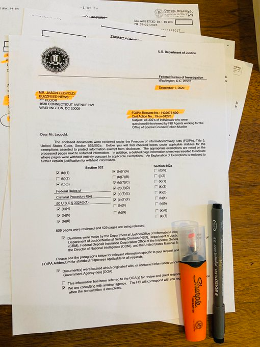 In news, #Durham's recent 600+ page FOIA #Buzzfeed litigation reveals noteworthy FBI records about the origins of the Russia probe, aligning with US Attorney John Durham's focus. Compare & Contrast: IG Horowitz pg. states 'Crossfire Hurricane' based on information.  #RussiaProbe