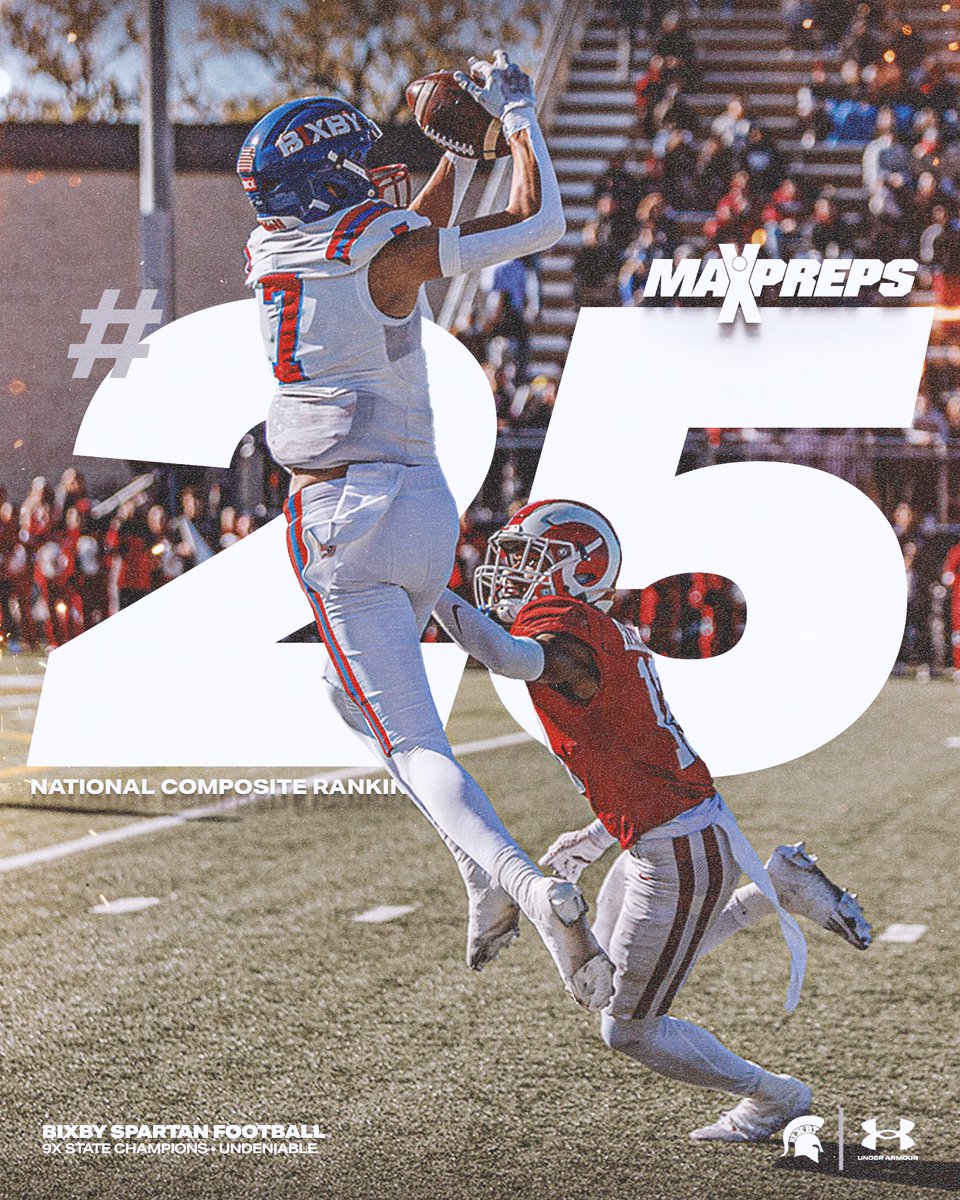 Climbing the charts 📈 The Spartans finish at number 25 in the HS Composite Rankings according to @MaxPreps. Check it out: bixbyps.info/maxpreps #BixbySpartans | #Undeniable